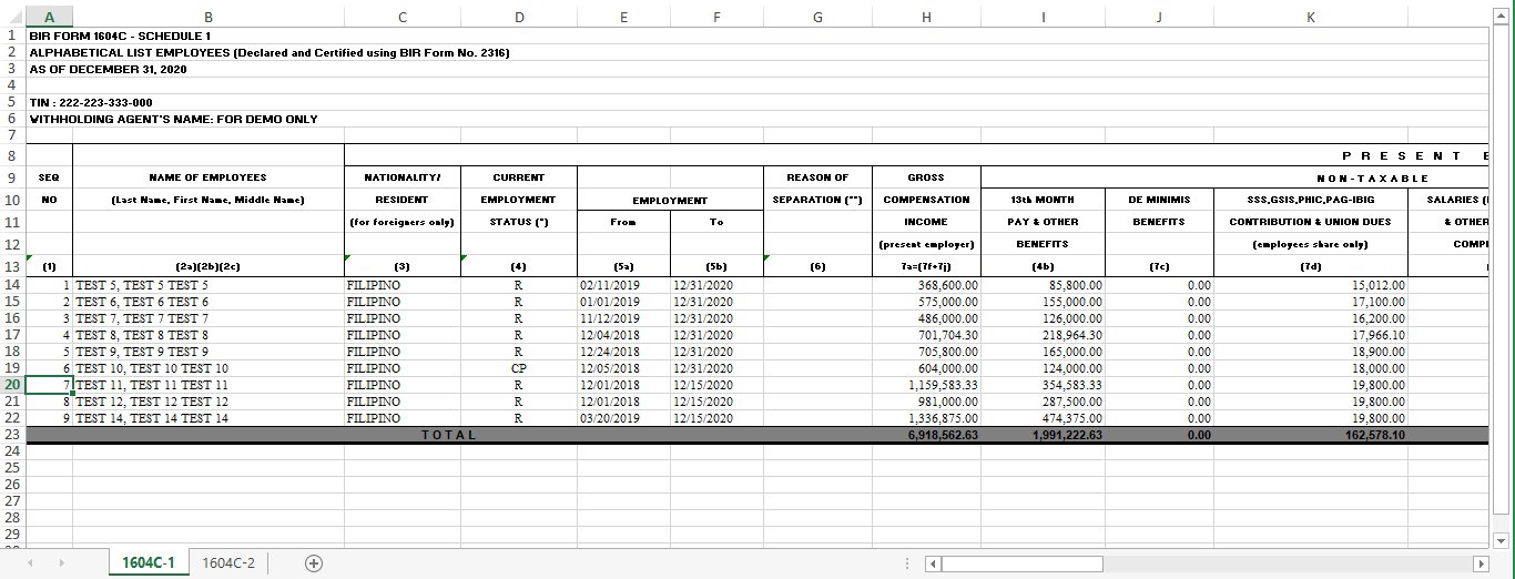 Accounting: BIR Alphalist (Excel Output)