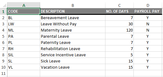 Maintenance: Leave Export to Excel