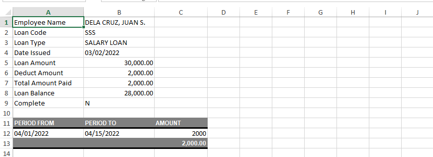HRD: Loans and Deduction (Excel)