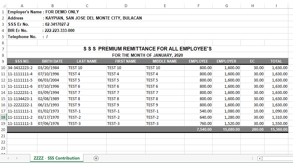 Payroll: SSS Contribution (Excel)