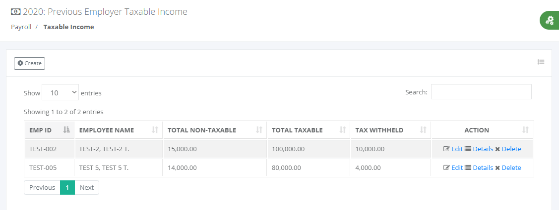 Payroll: Employees Taxable with Previous Employer (List)