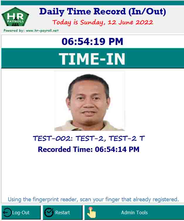Biometric Finger Scanner Time-In