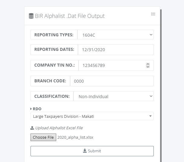 Accounting: BIR Dat File 2316