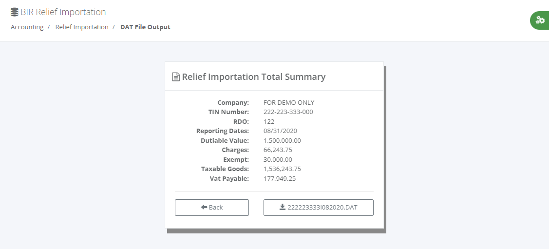 Accounting: BIR Relief Importation (Summary)