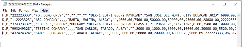 Accounting: BIR Relief Purchases (Dat File)