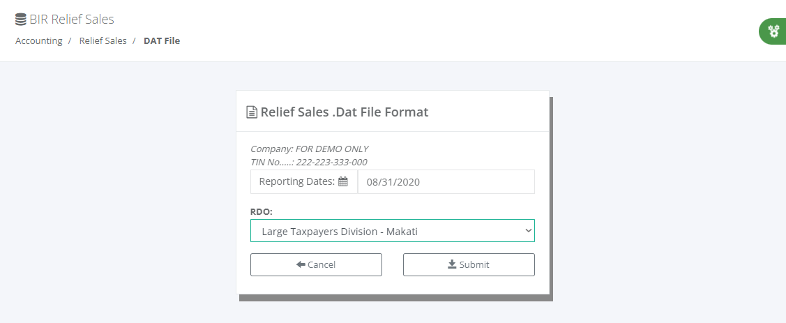 Accounting: BIR Relief Sales (Process)