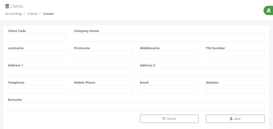 Accounting: Client Master Data (Create)