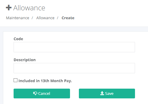 Maintenance: Create Allowance