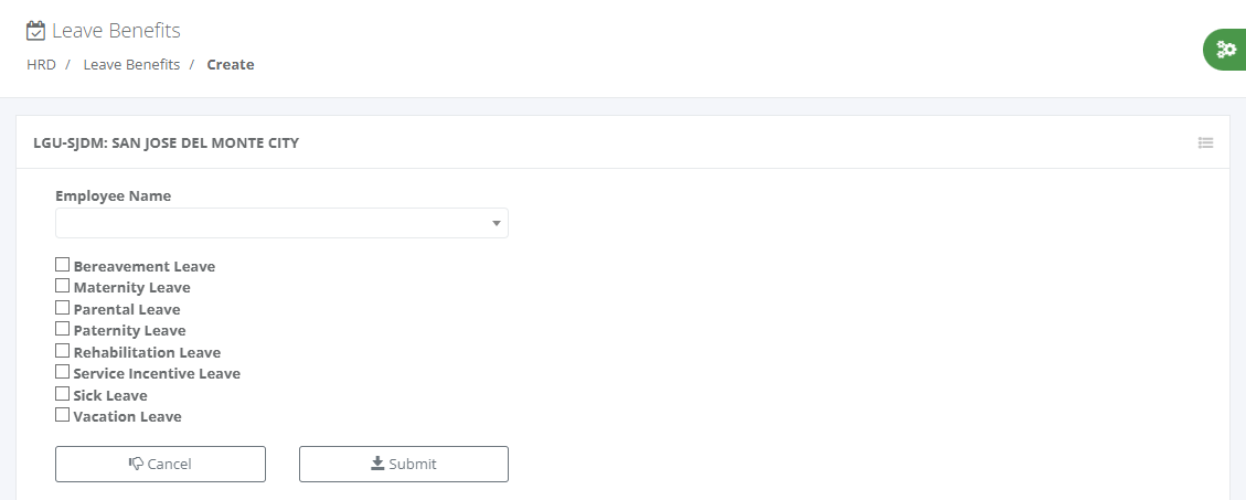 HRD: Leave Benefits (Create)