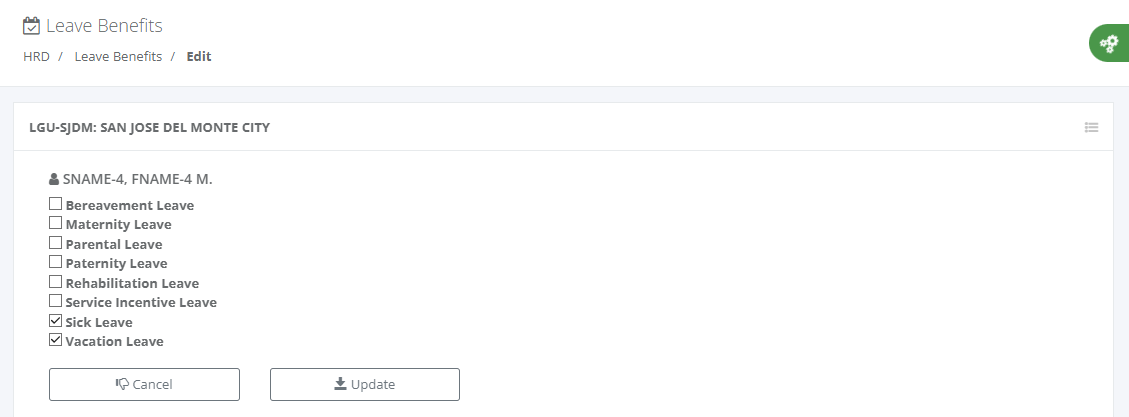 HRD: Leave Benefits (Edit)