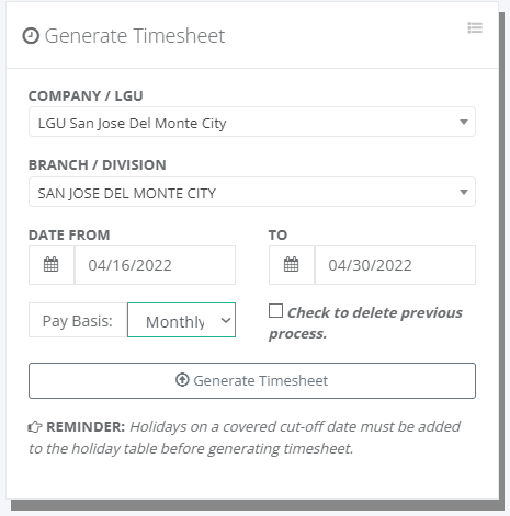 Timekeeping: Generate Timesheet