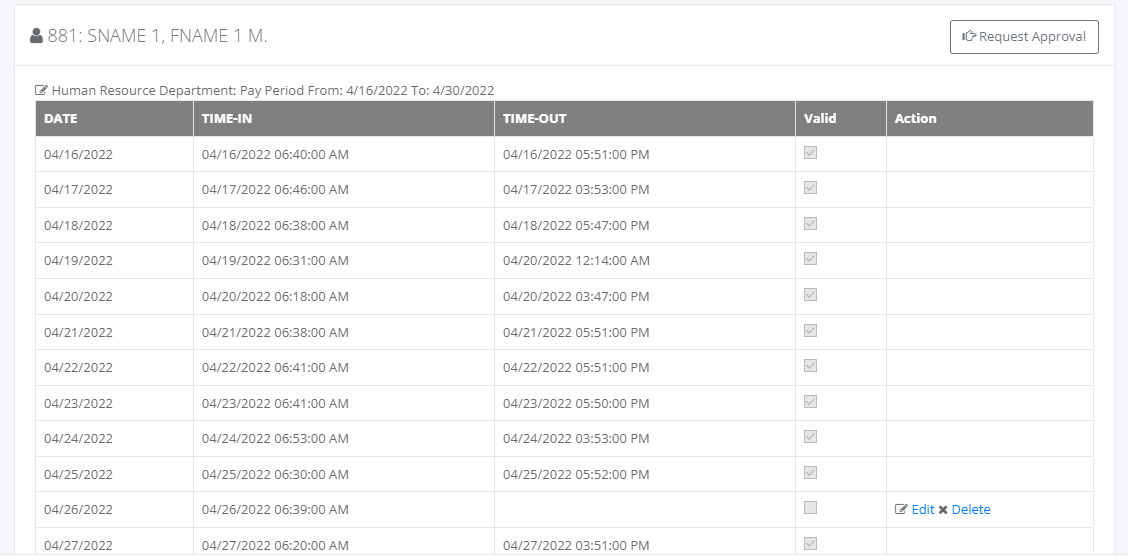 Timekeeping: Invalid Editing Filing (timesheet)