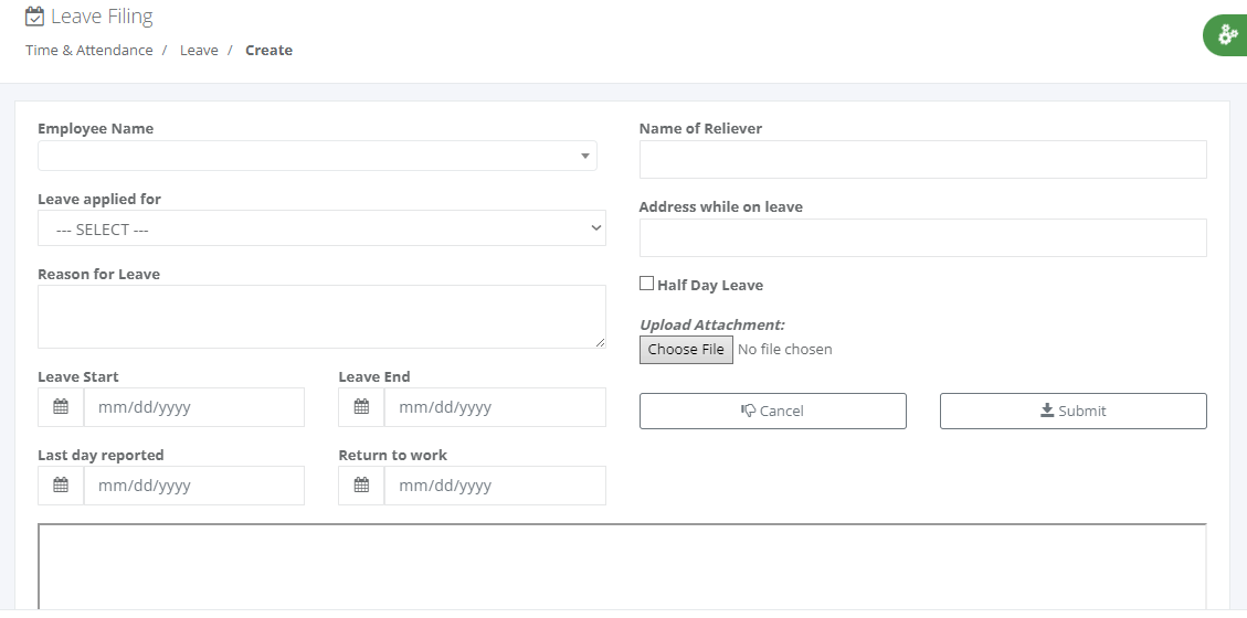 Timekeeping: Leave Filing (create)