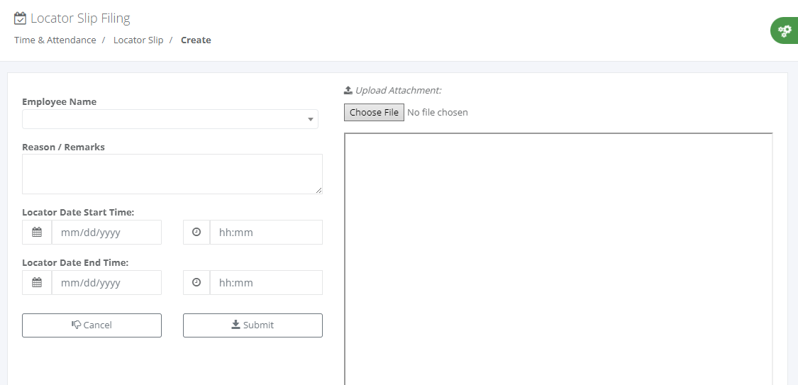 Timekeeping: Locator Slip Filing (create)