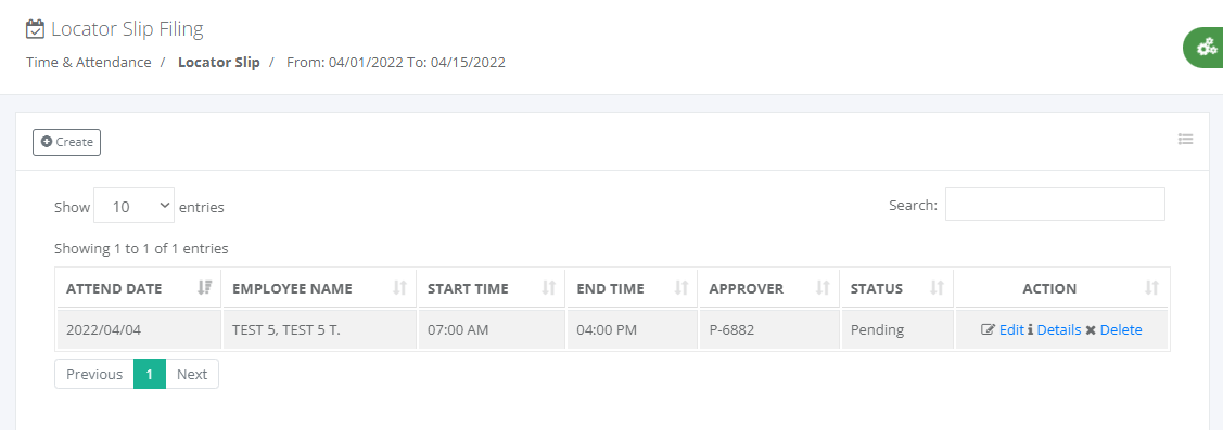 Timekeeping: Locator Slip Filing (list)