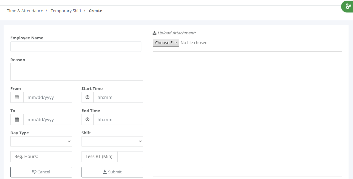 Timekeeping: Temporary Shift Filing (create)