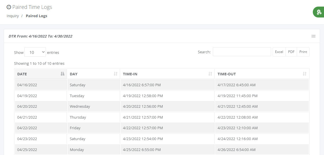 Online Inquiry: DTR Paired Logs (details)