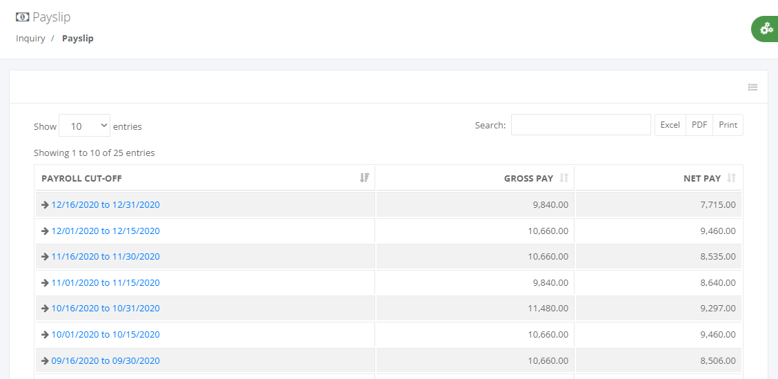 Online Inquiry: Payslip