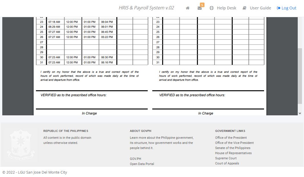Online Inquiry: DTR Time Card (details)