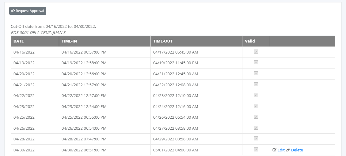 Online Filing: Invalid Time Logs (request approval)