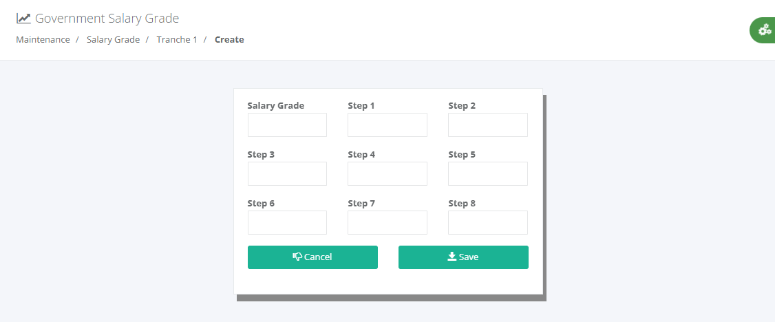 Maintenance: Create Government Salary Grade