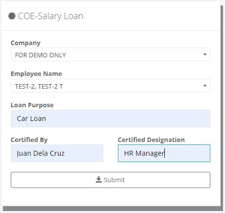 Certificate of Employement (COE) Salary Loan