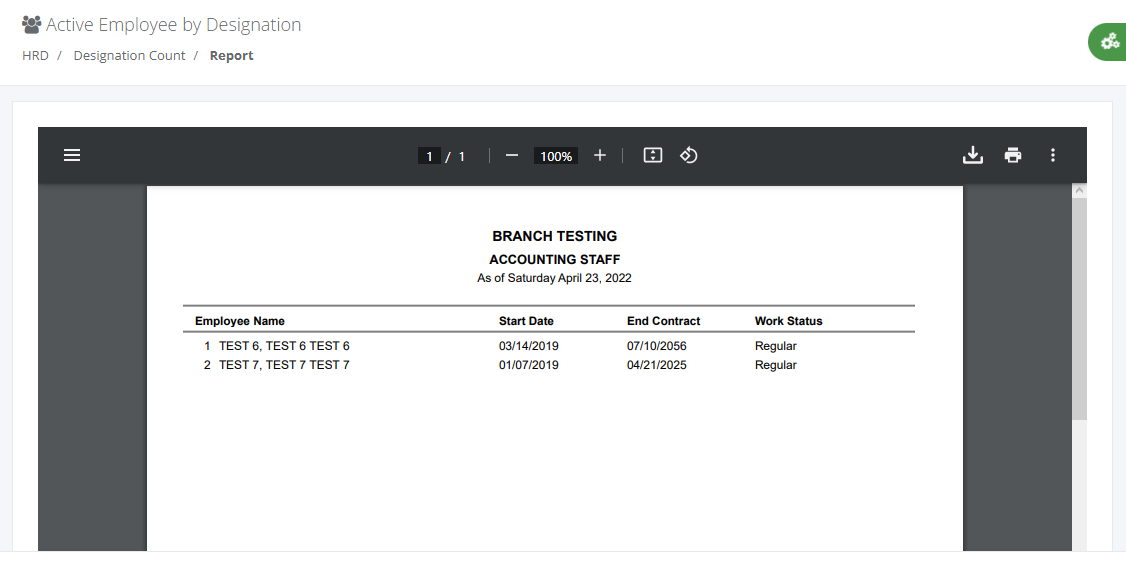 HRD Reports: Designation Count (Details)