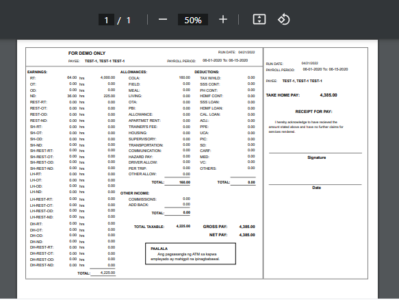 HRD: Last Pay (Payslip)