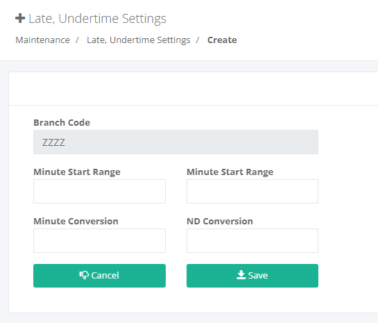 Maintenance: Create Late & Undertime Settings