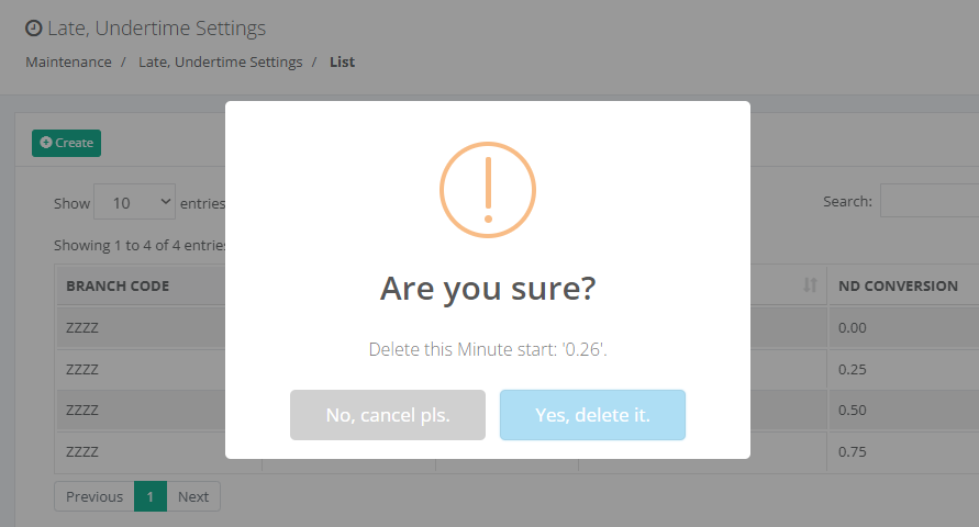 Maintenance: Delete Late & Undertime Settings