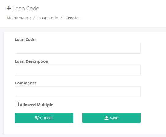 Maintenance: Create Loan Code