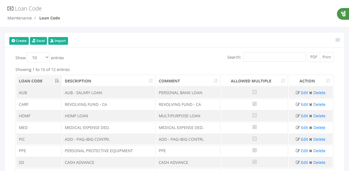 Maintenance: Loan Code