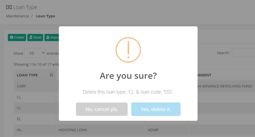 Maintenance: Delete Loan Type