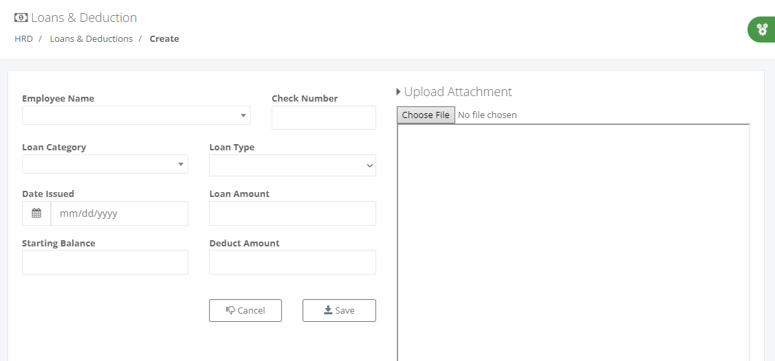 HRD: Loans and Deduction (Create)