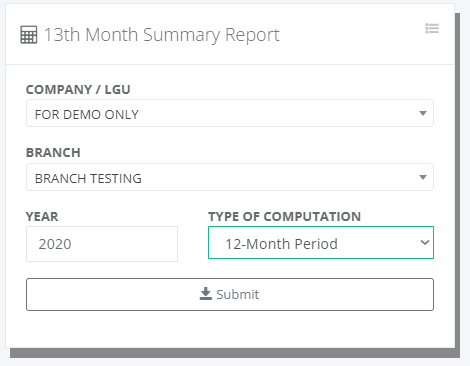 Payroll: 13th Month Pay Summary Report