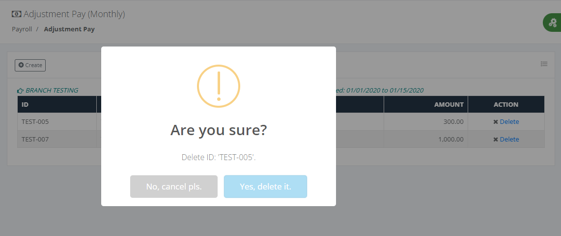 Payroll: Adjustment Pay (Delete)