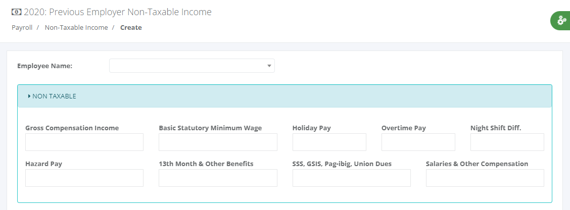 Payroll: Employees Non-Taxable with Previous Employer (Create)