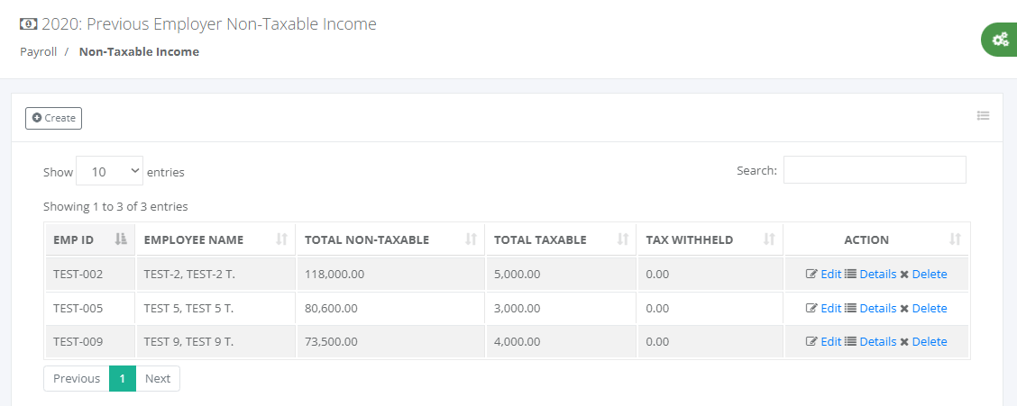 Payroll: Employees Non-Taxable with Previous Employer (List)