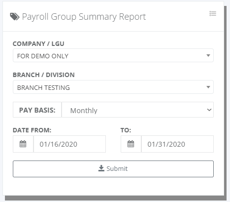 Payroll: Group Report Summary by Department