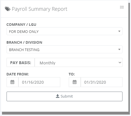 Payroll: Report Summary