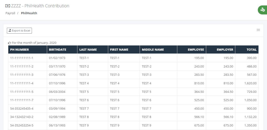 Payroll: Philhealth Contribution (List)