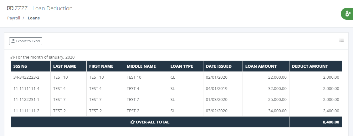 Payroll: Monthly Loan Deduction (List)