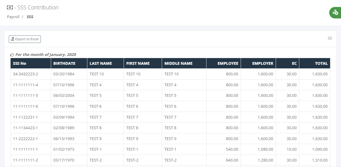 Payroll: SSS Contribution (List)