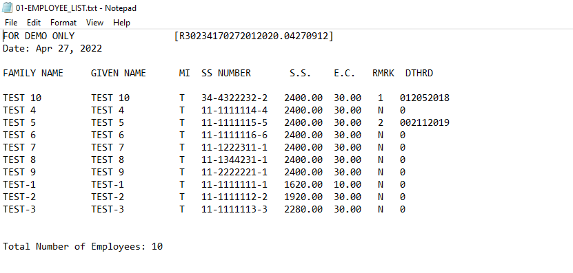 Payroll: SSS R3 File Generator (employee list)