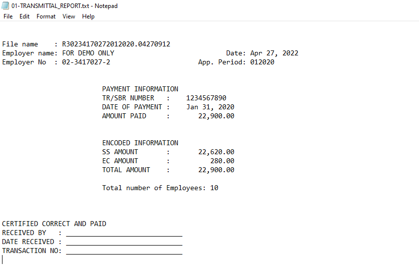 Payroll: SSS R3 File Generator (transmittal)