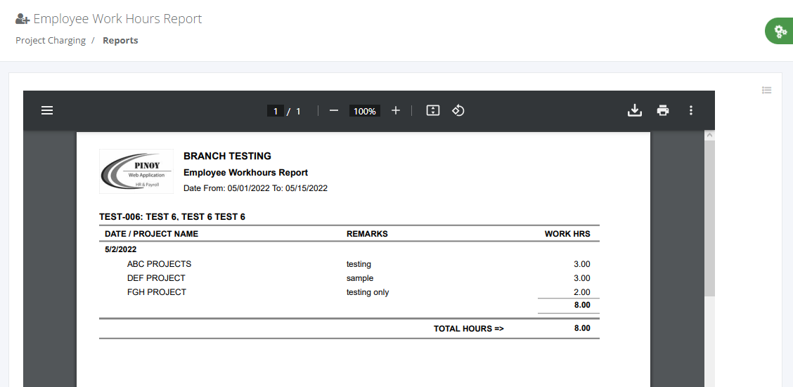 Project Charging: Daily Working Hours Report