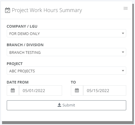 Project Working Hours Summary Report