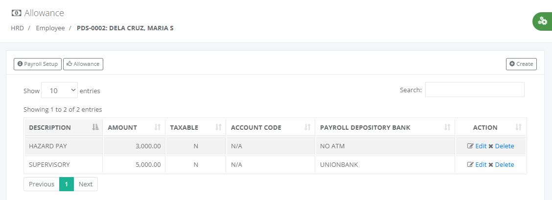 Payroll Setup: Allowance