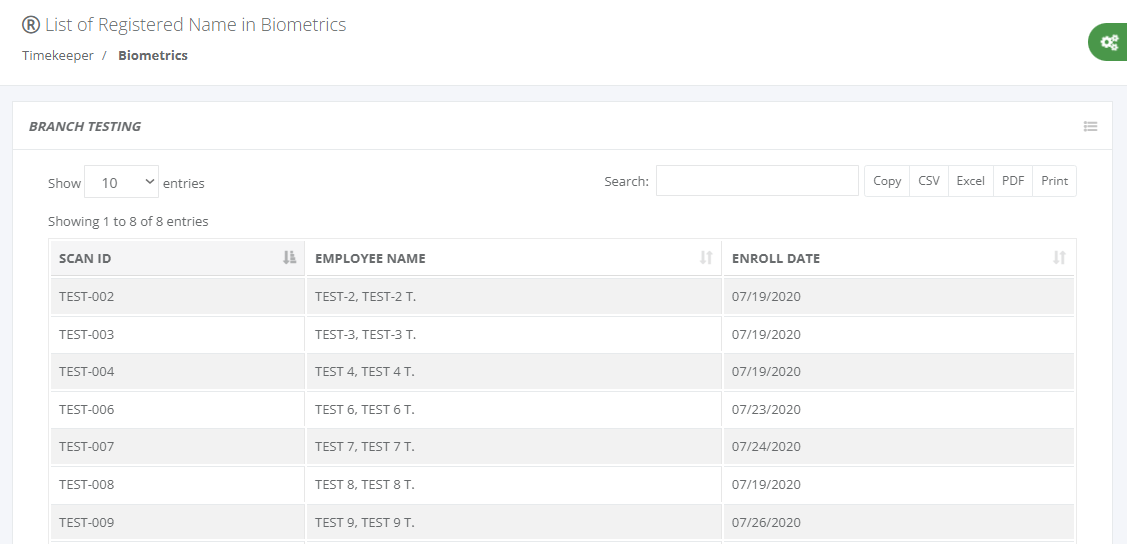 Timekeeping: Employees Register in Biometric (list)
