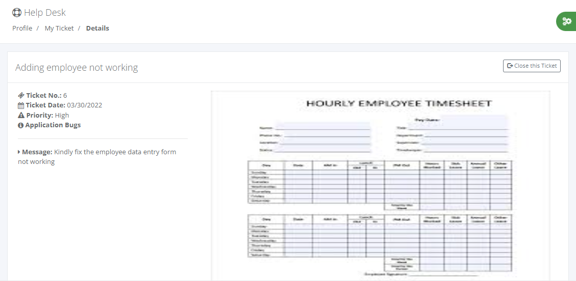 User Help Desk (Ticket Details)